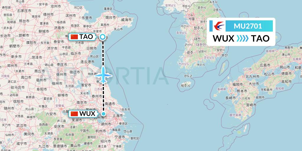 MU2701 China Eastern Airlines Flight Map: Wuxi to Qingdao