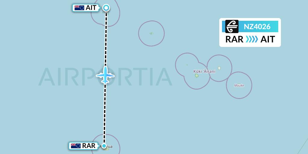 NZ4026 Air New Zealand Flight Map: Avarua to Aitutaki