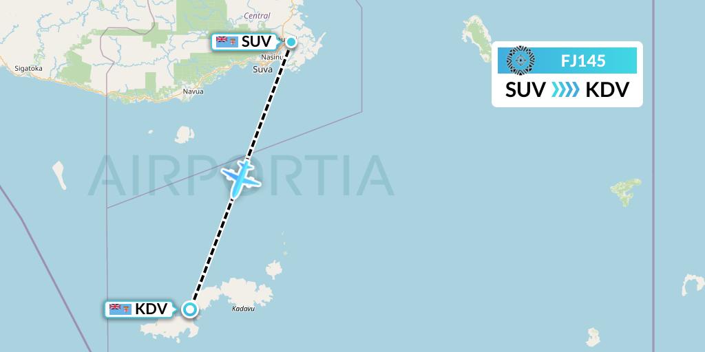 FJ145 Fiji Airways Flight Map: Suva to Kandavu