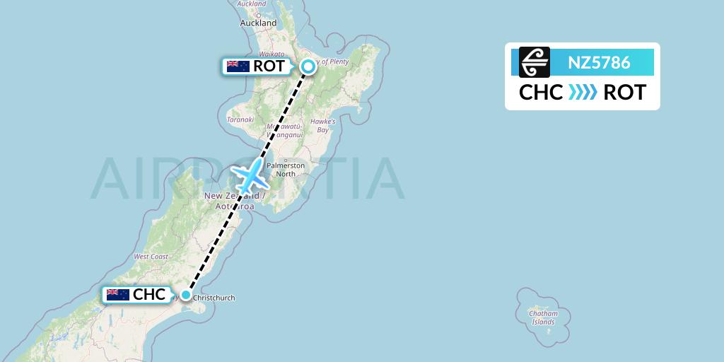 NZ5786 Air New Zealand Flight Map: Christchurch to Rotorua