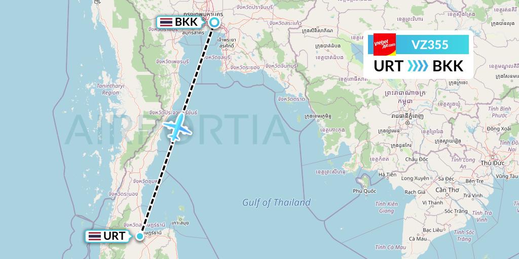 VZ355 Thai Vietjet Air Flight Map: Surat Thani to Bangkok
