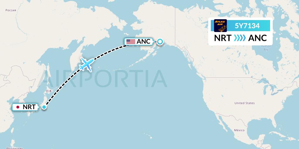 5Y7134 Atlas Air Flight Map: Tokyo to Anchorage