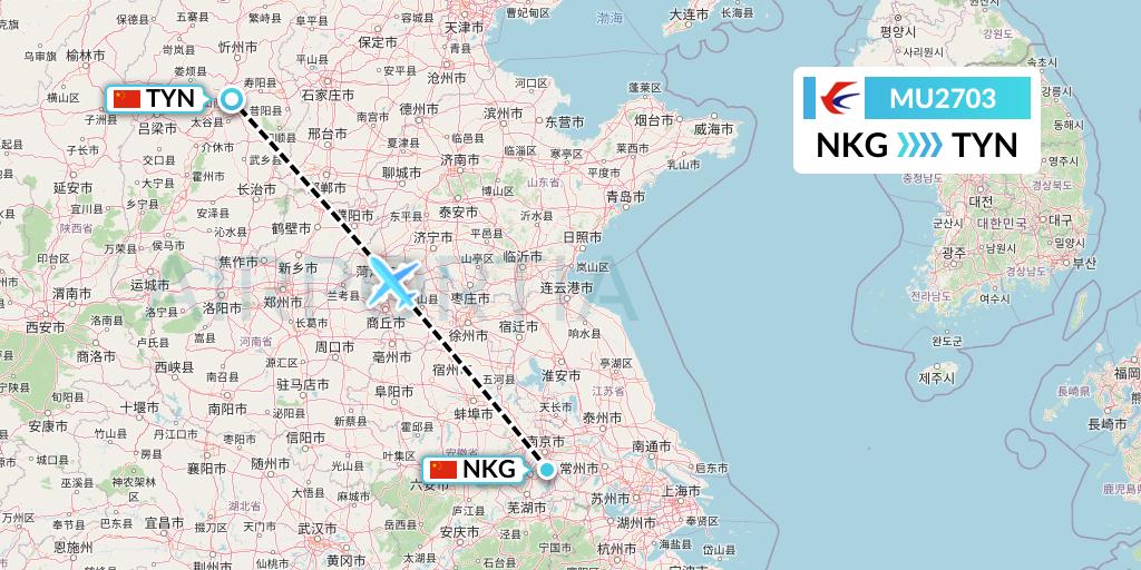 MU2703 China Eastern Airlines Flight Map: Nanjing to Taiyuan