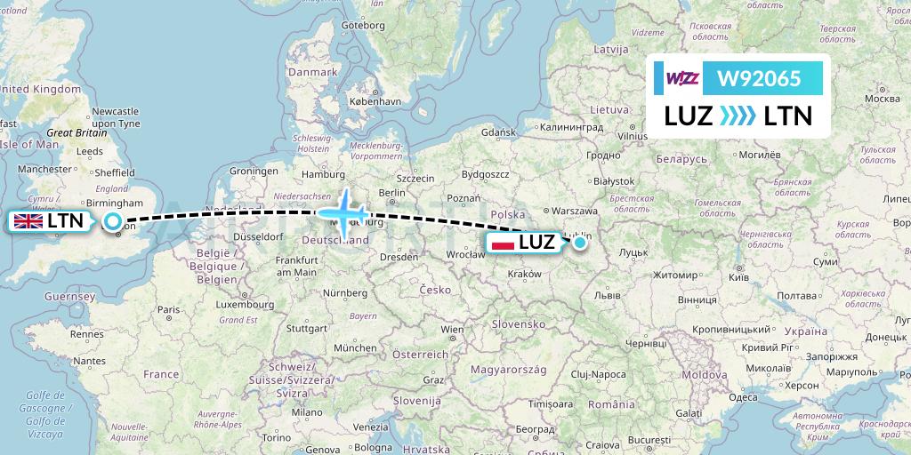 W92065 Wizz Air UK Flight Map: Lublin to London