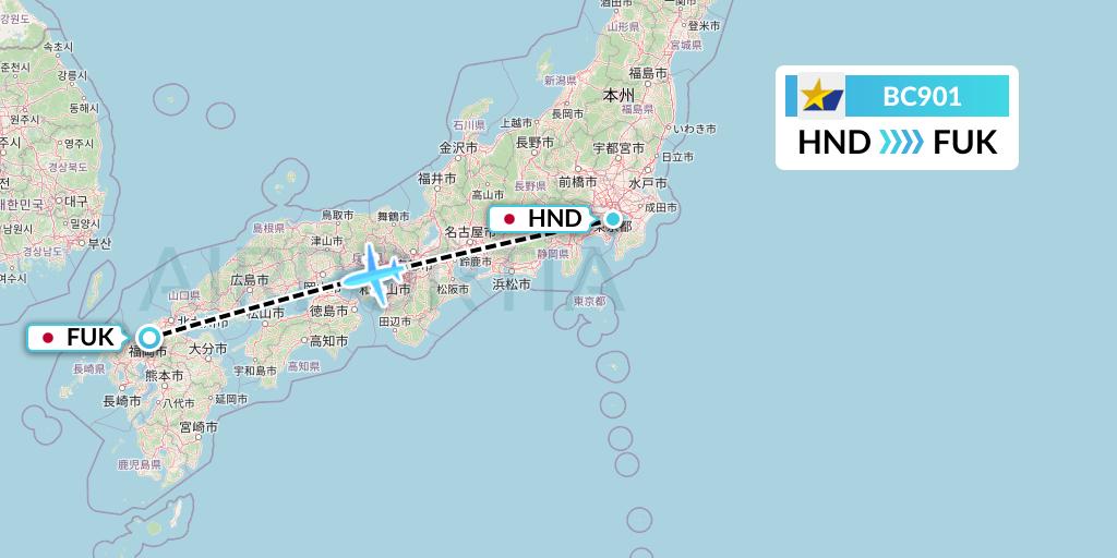 BC901 Skymark Airlines Flight Map: Tokyo to Fukuoka