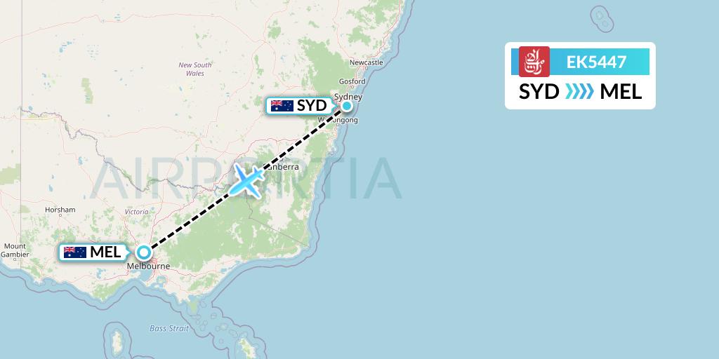 EK5447 Emirates Flight Map: Sydney to Melbourne