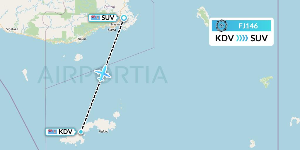 FJ146 Fiji Airways Flight Map: Kandavu to Suva