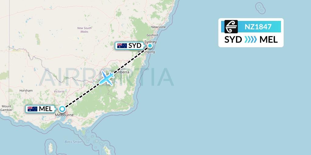 NZ1847 Air New Zealand Flight Map: Sydney to Melbourne