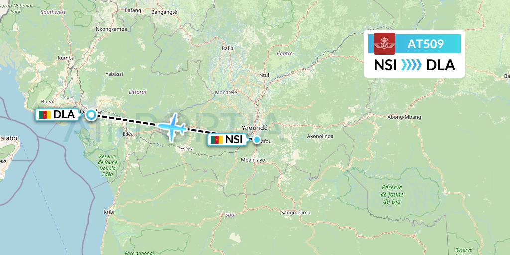 AT509 Royal Air Maroc Flight Map: Yaounde to Douala