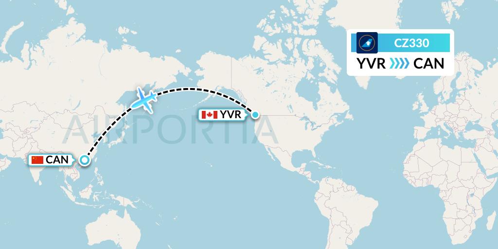 CZ330 China Southern Airlines Flight Map: Vancouver to Guangzhou