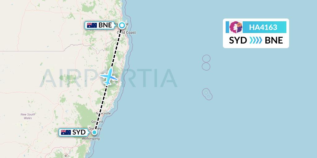 HA4163 Hawaiian Airlines Flight Map: Sydney to Brisbane