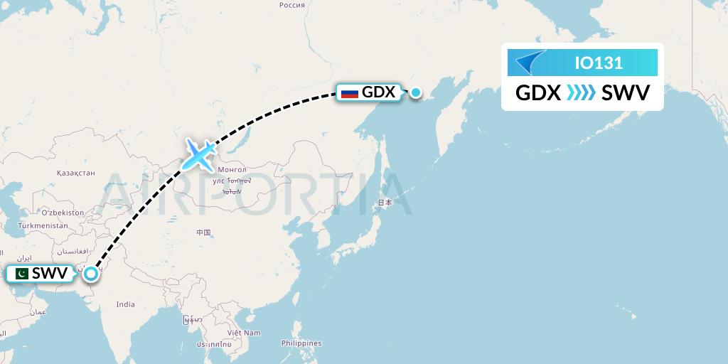 IO131 IrAero Flight Map: Magadan to Shikarpur