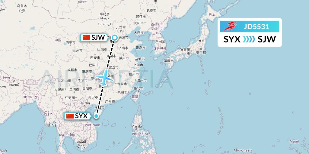 JD5531 Capital Airlines Flight Map: Sanya to Shijiazhuang