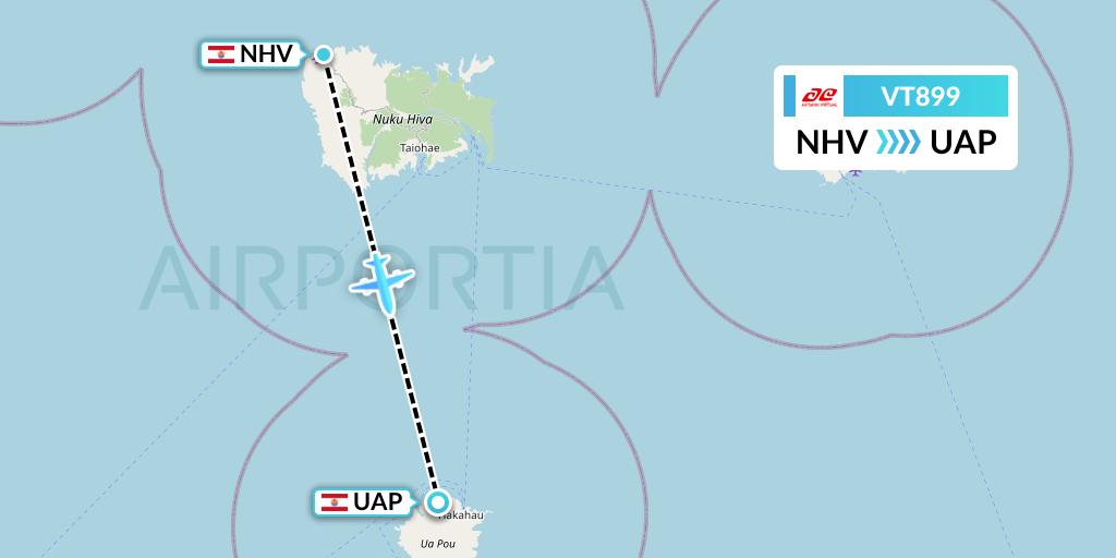 VT899 Air Tahiti Flight Map: Nuku Hiva to Ua Pou