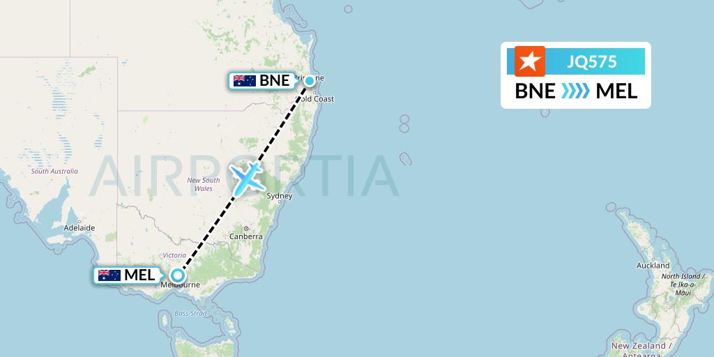 JQ575 Jetstar Airways Flight Map: Brisbane to Melbourne