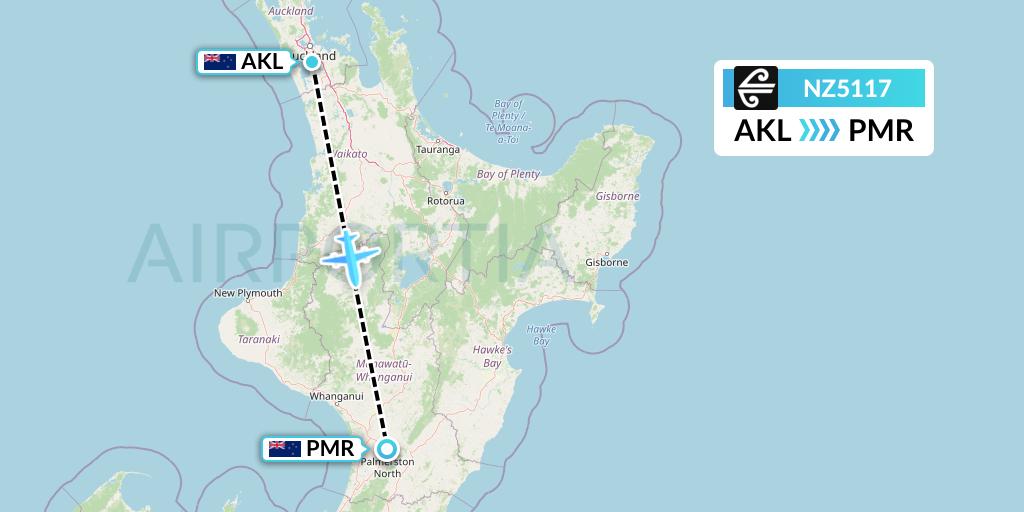 NZ5117 Air New Zealand Flight Map: Auckland to Palmerston North