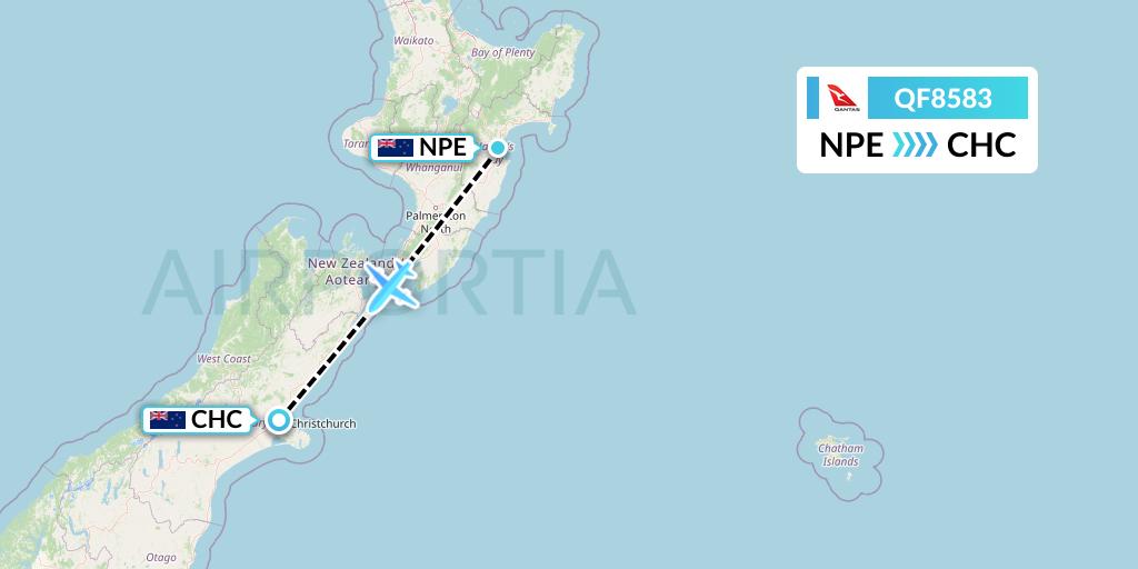 QF8583 Qantas Flight Map: Napier to Christchurch