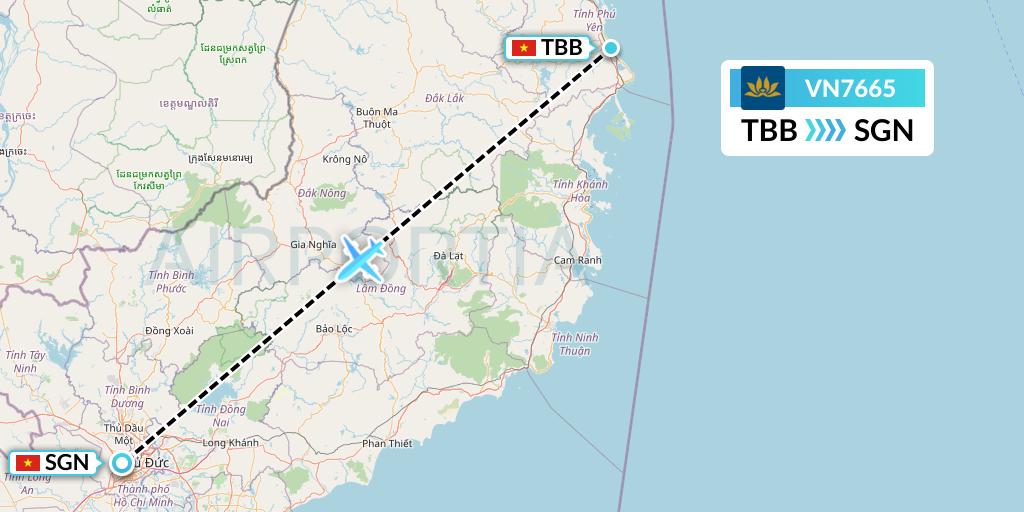VN7665 Vietnam Airlines Flight Map: Tuy Hoa to Ho Chi Minh City