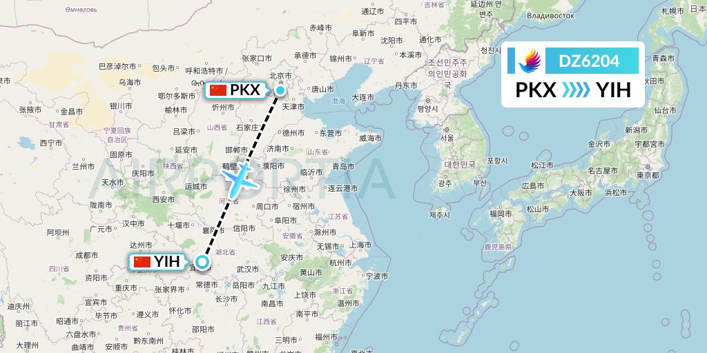 DZ6204 Donghai Airlines Flight Map: Beijing to Yichang