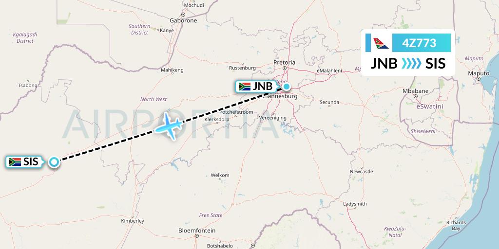 4Z773 Airlink Flight Map: Johannesburg to Sishen