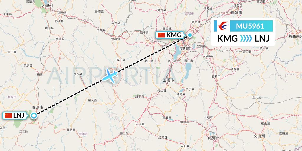 MU5961 China Eastern Airlines Flight Map: Kunming to Lincang