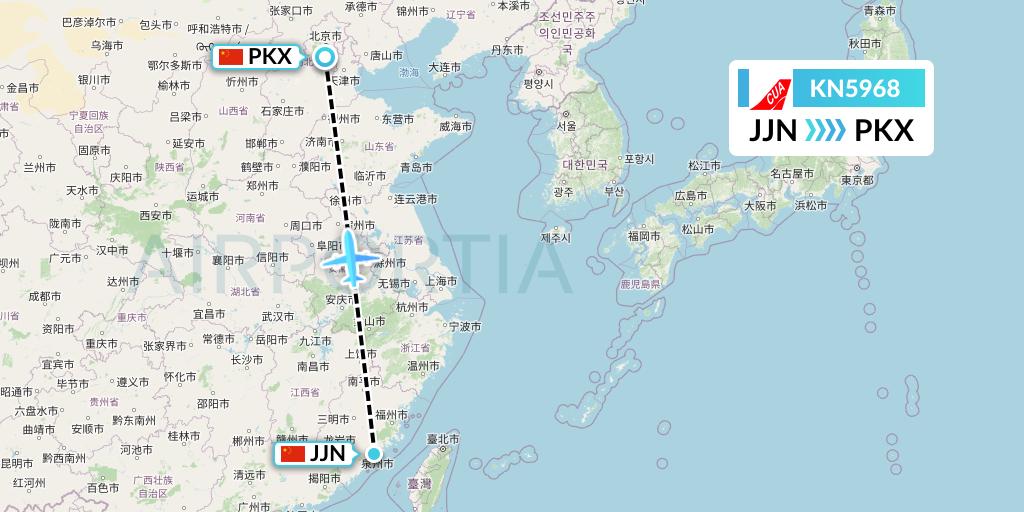 KN5968 China United Airlines Flight Map: Jinjiang to Beijing