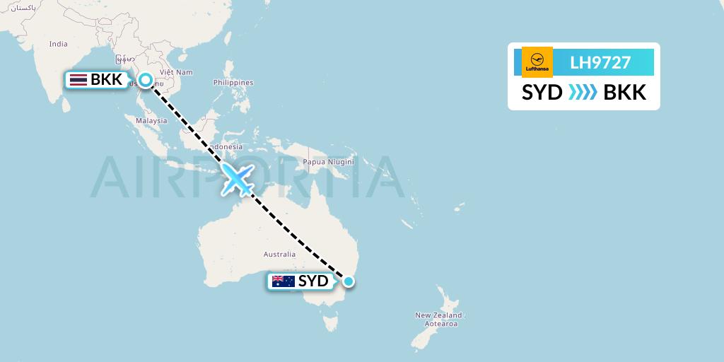 LH9727 Lufthansa Flight Map: Sydney to Bangkok