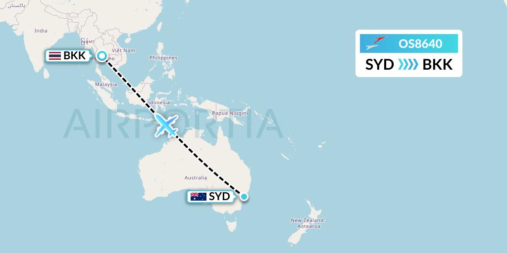 OS8640 Austrian Airlines Flight Map: Sydney to Bangkok