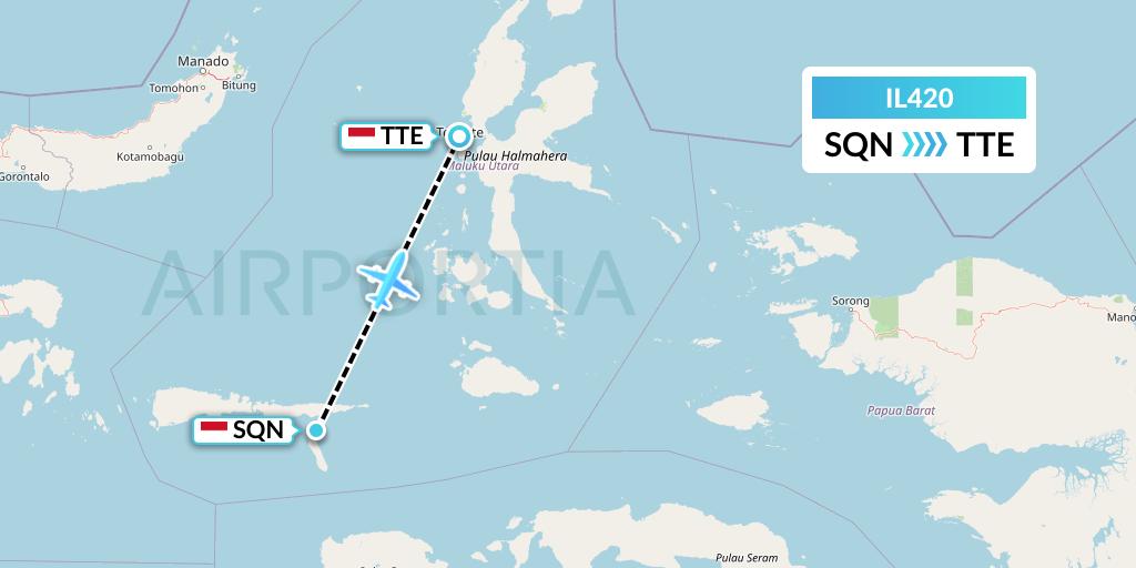 IL420 Trigana Air Service Flight Map: Sanana-Seram Island to Ternate