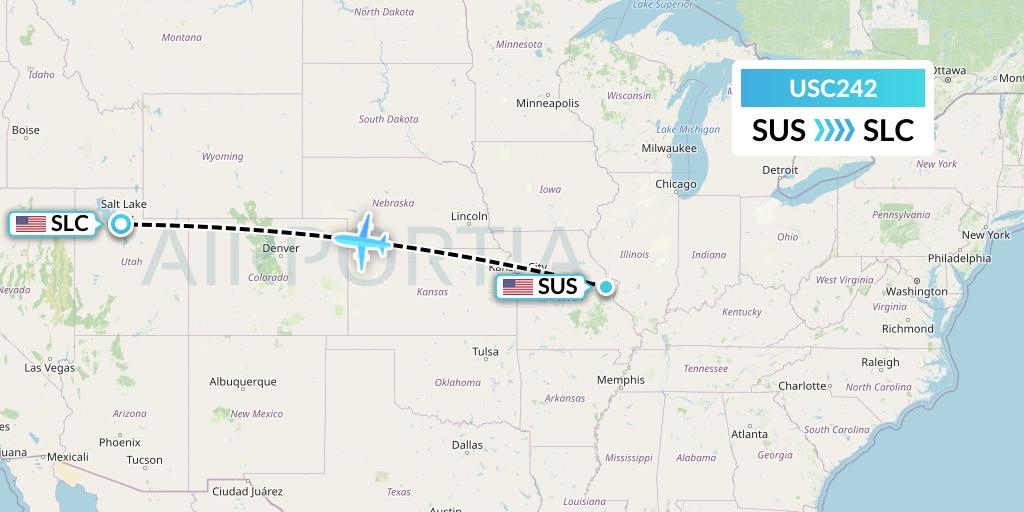 USC242 Airnet Express Flight Map: St. Louis to Salt Lake City