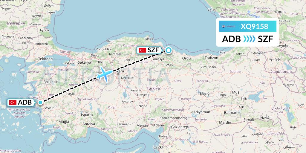 XQ9158 SunExpress Flight Map: Izmir to Samsun
