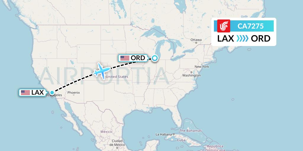 CA7275 Air China Flight Map: Los Angeles to Chicago