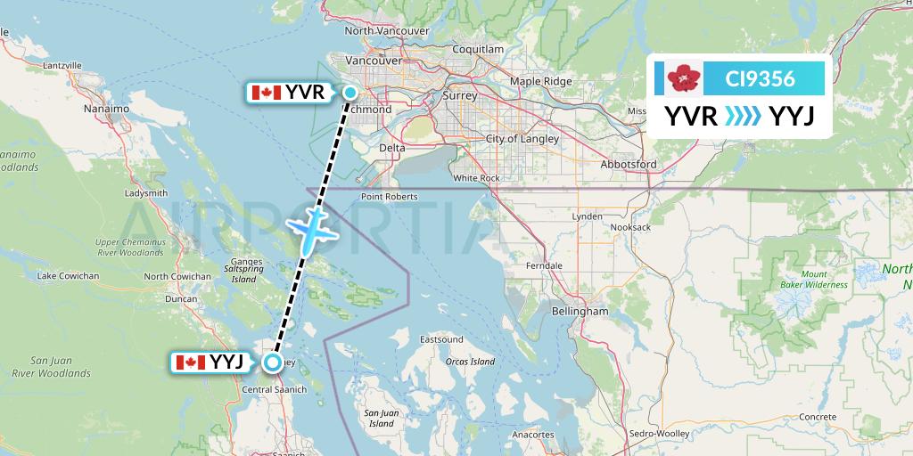 CI9356 China Airlines Flight Map: Vancouver to Victoria