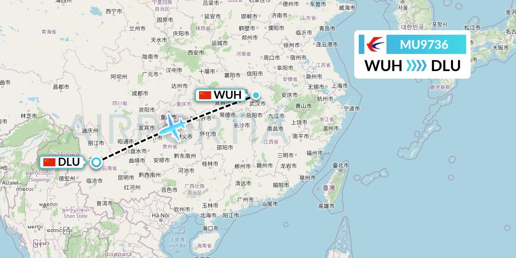 MU9736 China Eastern Airlines Flight Map: Wuhan to Dali