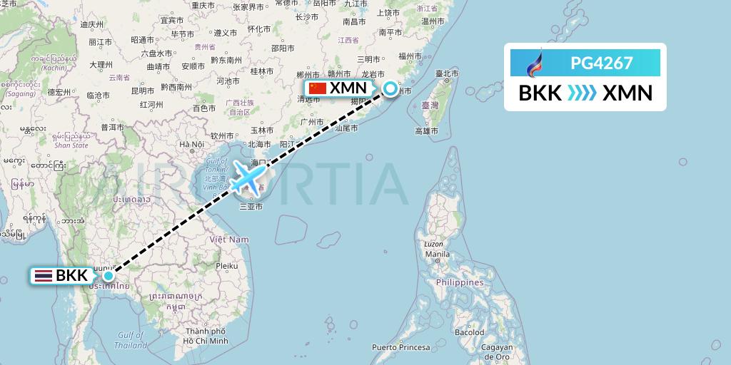 PG4267 Bangkok Airways Flight Map: Bangkok to Xiamen