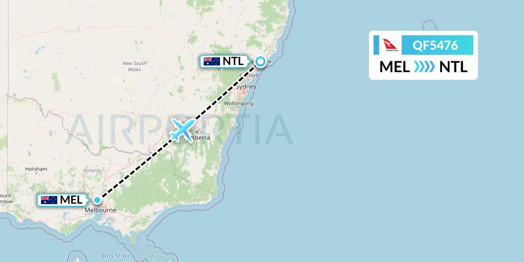 QF5476 Qantas Flight Map: Melbourne to Newcastle