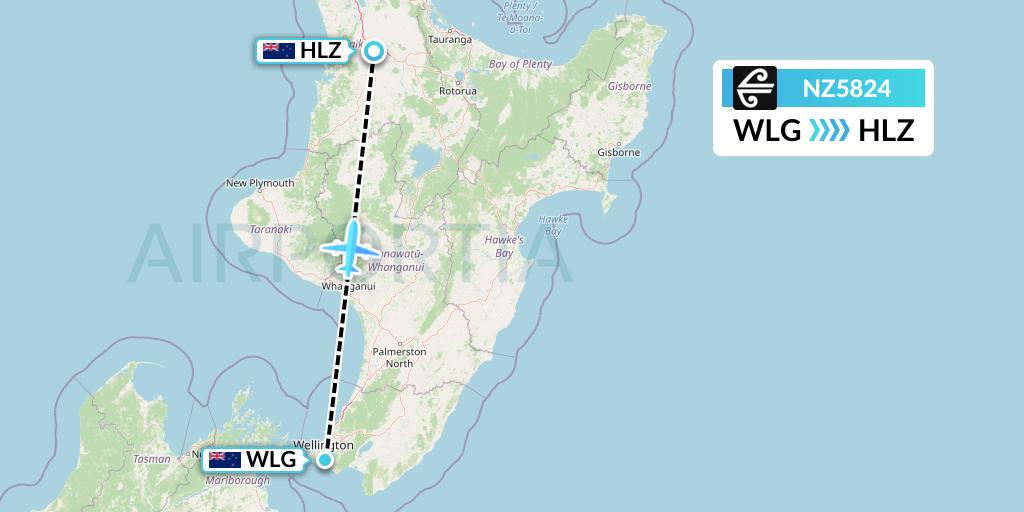 NZ5824 Air New Zealand Flight Map: Wellington to Hamilton