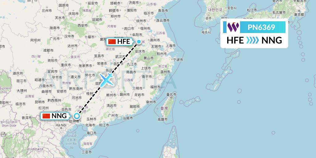 PN6369 China West Air Flight Map: Hefei to Nanning