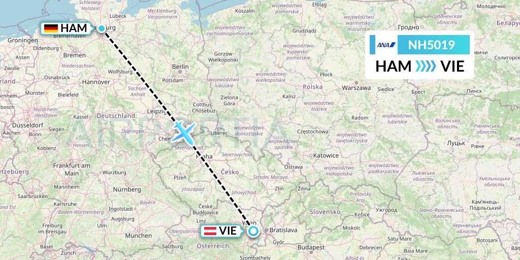 NH5019 All Nippon Airways Flight Map: Hamburg to Vienna