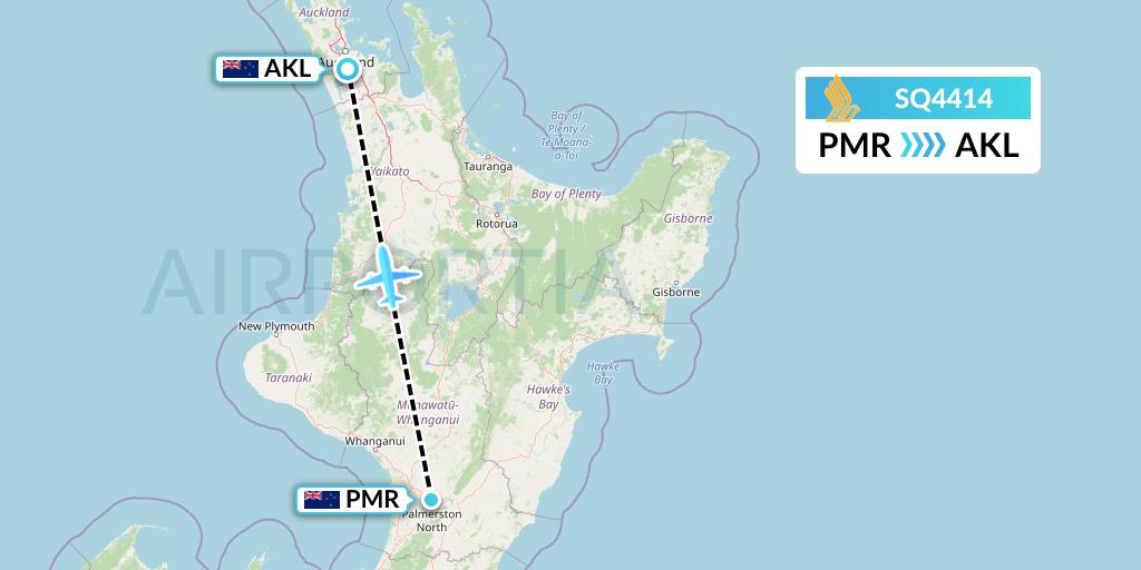 SQ4414 Singapore Airlines Flight Map: Palmerston North to Auckland