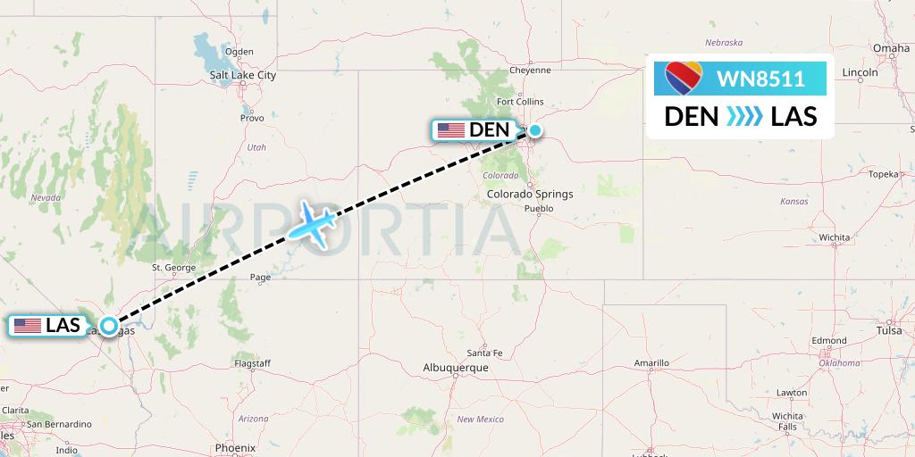 WN8511 Southwest Airlines Flight Map: Denver to Las Vegas