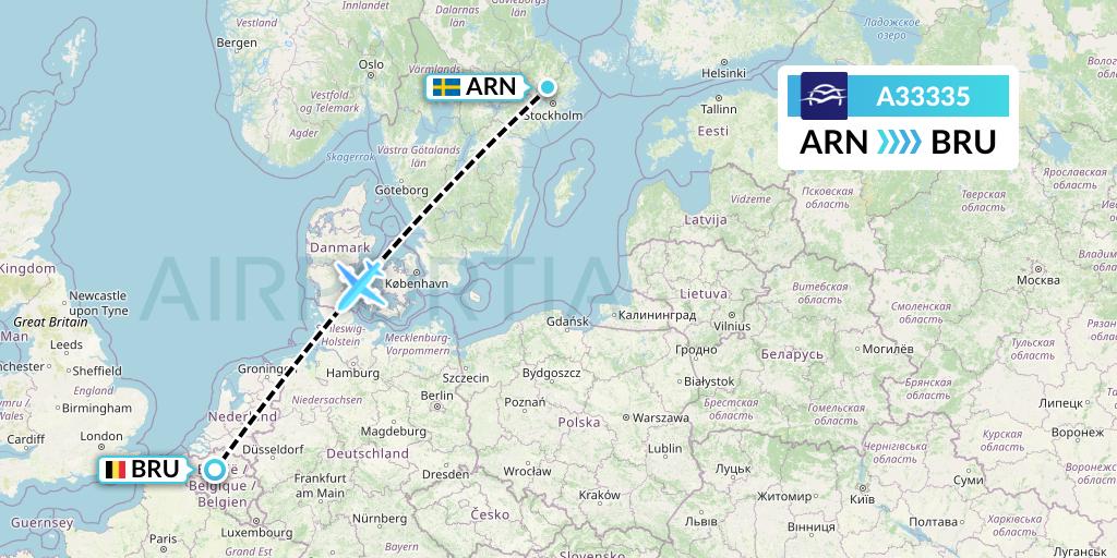 A33335 Aegean Airlines Flight Map: Stockholm to Brussels