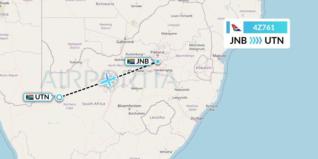 4Z761 Airlink Flight Map: Johannesburg to Upington