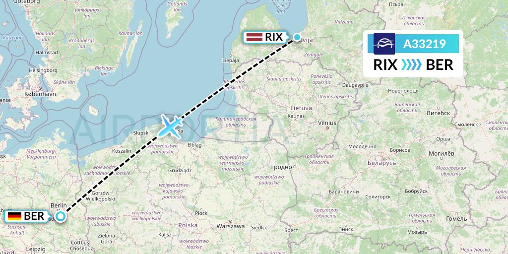 A33219 Aegean Airlines Flight Map: Riga to Berlin