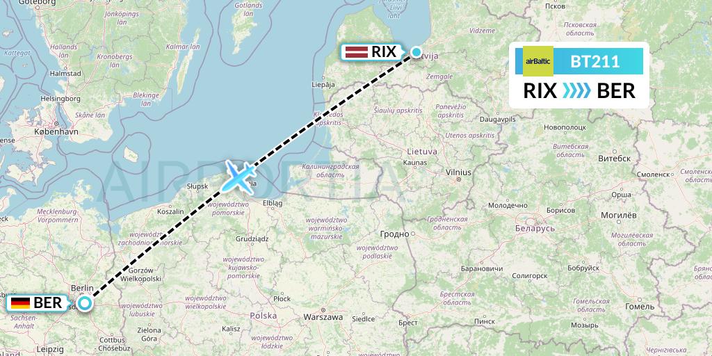 BT211 Air Baltic Flight Map: Riga to Berlin