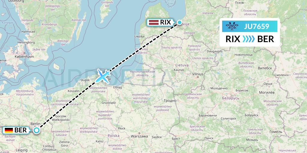 JU7659 AirSERBIA Flight Map: Riga to Berlin