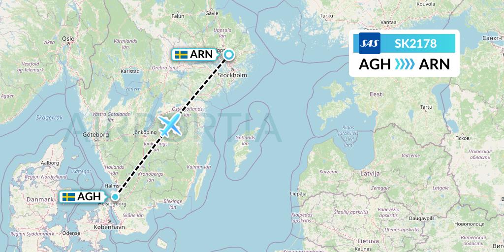 SK2178 SAS Flight Map: Angelholm to Stockholm