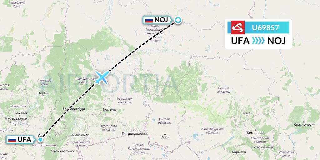 U69857 Ural Airlines Flight Map: Ufa to Noyabrsk