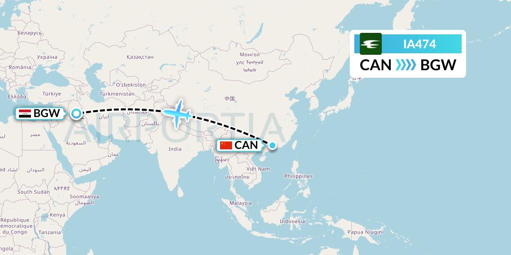 IA474 Iraqi Airways Flight Map: Guangzhou to Baghdad