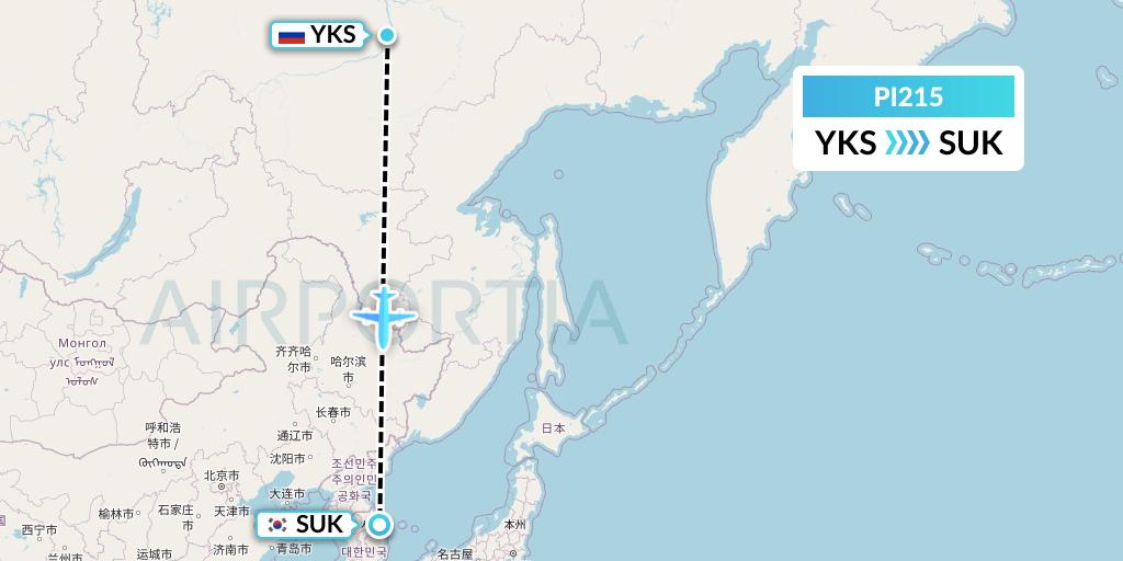 PI215 Polar Airlines Flight Map: Yakutsk to Samcheok